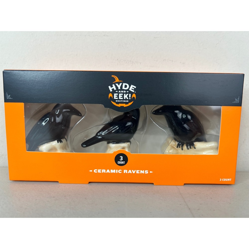 Hyde & EEK Boutique Halloween Ceramic Ravens Decorative Accent Set of 3 Black